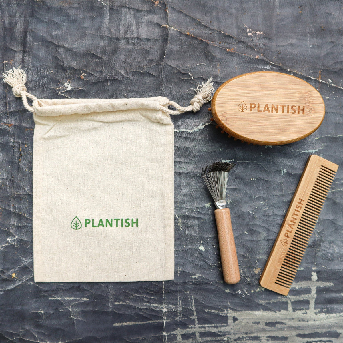 Conjunto de escova de cabelo de bambu para viagem