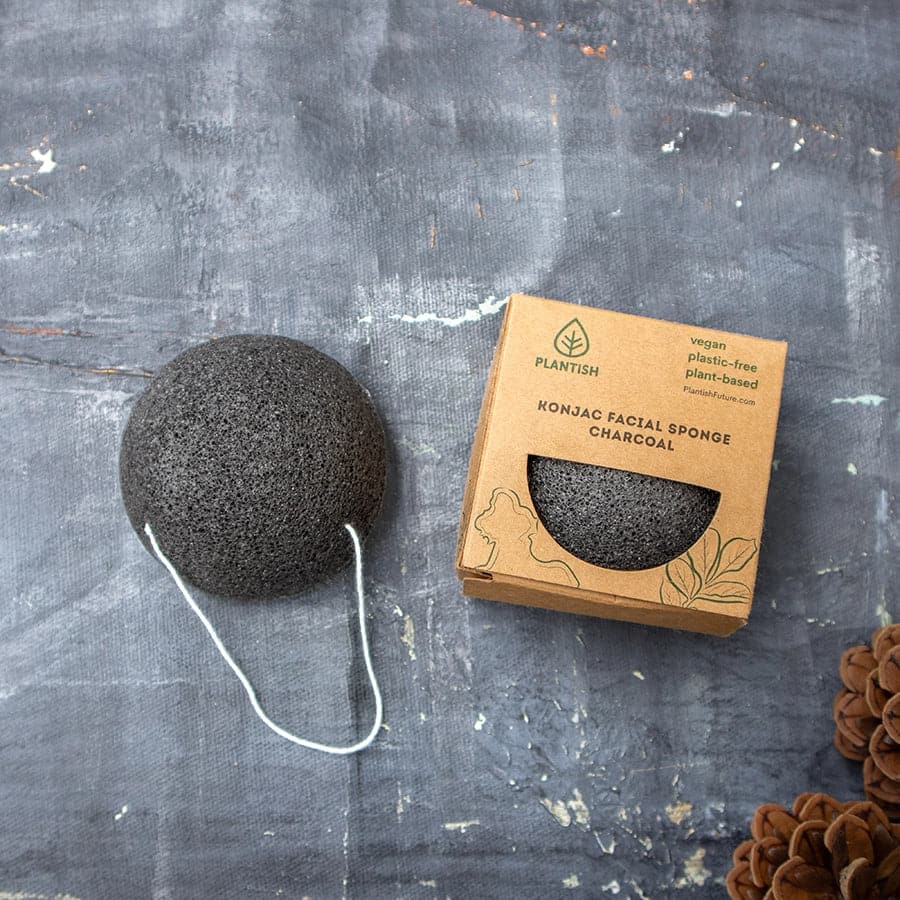 Esponja facial de konjac com carvão